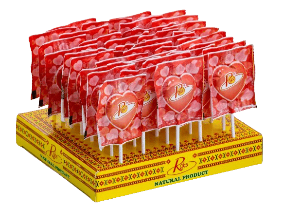 Льодяник Roks "Сердечко-Мультифрут" на паличці (628D)